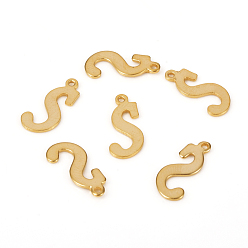 Letter S 201 подвески из нержавеющей стали, лазерная резка, буквы, золотые, letter.s: 15.5x7x1.2 мм, отверстие : 1 мм