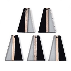 Черный Прозрачные подвески из смолы и дерева, трапециевидные, два тона, чёрные, 36.8x24.2x3.5 мм, отверстие : 2 мм