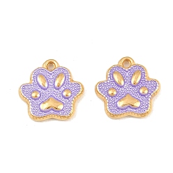Lilac 304 Stainless Steel Enamel Pendants, Paw Print Charms, Ion Plating(IP), Real 18K Gold Plated, Lilac, 13x13x2.5mm, Hole: 1.2mm