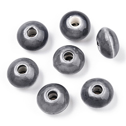 Серый Фарфоровые бусины ручной работы, яркие глазированный фарфор, рондель, серые, 15x10 мм, отверстие : 4 мм
