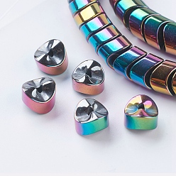 Rainbow Plated PVD Vacuum Plating Electroplate Non-magnetic Synthetic Hematite Beads Strands, Grade A, Triangle, Multi-color Plated, 8x8x5mm, Hole: 1mm, about 98pcs/strand, 15.9 inch(40.5cm)