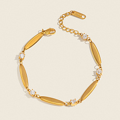 Real 18K Gold Plated 304 Stainless Steel Crystal Rhinestone Horse Eye Link Chain Bracelets for Women, Real 18K Gold Plated, 6.50 inch(16.5cm)