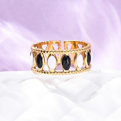 Золотой 304 овальные полые манжетные кольца из нержавеющей стали с эмалью, золотые, 8 мм, внутренний диаметр: 17 мм