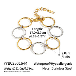 Real Gold Plated & Stainless Steel Color 20MM 304 Stainless Steel Ring Link Chain Bracelets for Women, Real Gold Plated & Stainless Steel Color, 6.69 inch(17cm)