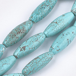Howlite Natürliche Howlith Perlen Stränge, gefärbt und erhitzt, Türkis, ellipsenförmige, 29~30x10~11 mm, Bohrung: 1 mm, ca. 13 Stk. / Strang, 15.1 Zoll