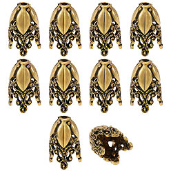 Antique Golden 2 Bags Alloy Bead Caps, Flower, Antique Golden, 29x18.5~19mm, Hole: 3.7~3.8mm, 5pcs/bag