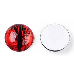 Красный Кабошоны из стекла, полукруглый с дурным глазом, вертикальный зрачок, красные, 20x6.5 мм