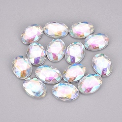 Clear AB Imitation Taiwan Acrylic Rhinestone Cabochons, Faceted, Flat Back Oval, AB Color, Clear AB, 18x13x4mm, about 500pcs/bag