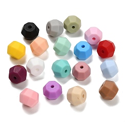 Mixed Color Food Grade Eco-Friendly Silicone Beads, Polygon, Faceted, Mixed Color, 15x11.5mm, Hole: 2mm