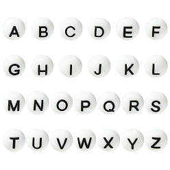 Белый 1 набор 26шт белые круглые с буквами силиконовые бусины, фокусные бусы, белые, 10 мм, отверстие : 3 мм