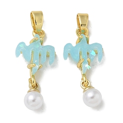 Настоящее золото 18K Стойки обшивки латунные подвески, с имитацией опала из смолы и пластиковым жемчугом, долговечный, без свинца и без кадмия, лопата, реальный 18 k позолоченный, 23x10.5x6 мм, отверстие : 4x2.5 мм