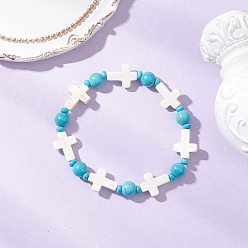 (404) Непрозрачное AB Кислое яблоко Браслеты из синтетического бирюзового бисера для мужчин и женщин, крест и круглый, цветочный белый, внутренний диаметр: 2 дюйм (5 см)