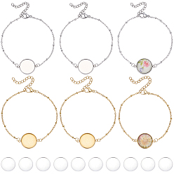 Golden & Stainless Steel Color 10Pcs 2 Colors 304 Stainless Steel Round Cabochon Setting Bracelets, Satellite Chain Bracelets Making, with 10Pcs Transparent Glass Cabochons, Golden & Stainless Steel Color, Tray: 16mm, 7.44 inch(18.9cm), 5pcs/color
