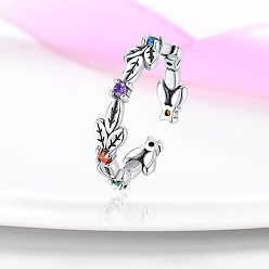 Античное Серебро Открытые манжеты из латуни с микропаве и кубическим цирконием, цветок, без кадмия, без никеля и без свинца, античное серебро, 5 мм, внутренний диаметр: 17 мм