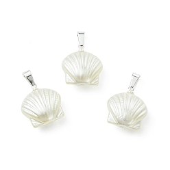 Кремово-белый Абс пластмассовые жемчужные подвески, подвески в форме ракушек, с 304 из нержавеющей стали и латуни, кремово-белые, 17x16x7.5 мм, отверстие : 3 мм