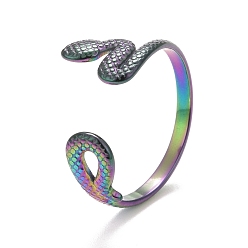 Rainbow Color Ion Plating(IP) Rainbow Color 304 Stainless Steel Snake Wrap Open Cuff Ring for Women, US Size 7 3/4(17.9mm)