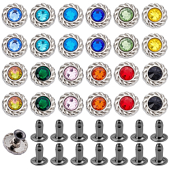 (52) Непрозрачная лаванда 24сумки 12 цвета сплав стекло заклепки, заклепка столкновения, плоско-круглые, платина, разноцветные, 12x6 мм, отверстие : 2.5 мм, 2 мешков / цвет