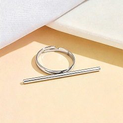 Stainless Steel Color 304 Stainless Steel Cuff Open Rings, Bar, Stainless Steel Color, US Size 7 1/4(17.5mm)