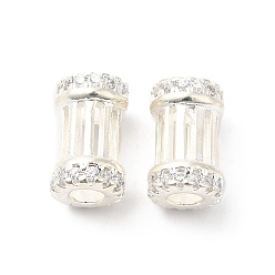 Серебро Латунное покрытие стойки микро паве прозрачные кубические циркониевые бусины колонны, долговечный, без свинца и без кадмия, серебряные, 11x7 мм, отверстие : 3 мм