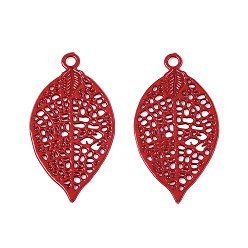 Малиновый Полые подвески из нержавеющей стали, окрашенные аэрозольной краской., лист прелести, малиновый, 430 мм, отверстие : 17x9x0.3 мм