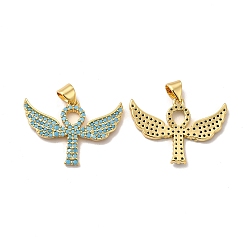 Бирюза Подвески из экологически чистой латуни с микропаве из кубического циркония, долговечный, без свинца и без кадмия, ангельское очарование, реальный 18 k позолоченный, бирюзовые, 19x26x2.5 мм, отверстие : 4x3.5 мм
