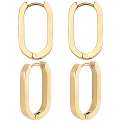 Chapado en Oro Real 18K 6 pares 304 pendientes de aro huggie de acero inoxidable, oval, real 18 k chapado en oro, 21x12x3 mm, pin: 1 mm