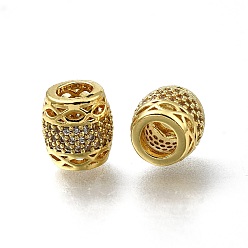 Настоящее золото 18K Латунь микропаве прозрачный кубический цирконий европейский бисер, бусины с большим отверстием, колонка, долговечный, стойки покрытие, без свинца и без кадмия, реальный 18 k позолоченный, 9.5x9 мм, отверстие : 4.5 мм
