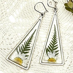 Античное Серебро Серьги-подвески из сплава с эпоксидной смолой и принтами., треугольник с узором из подсолнухов, античное серебро, 62x15 мм