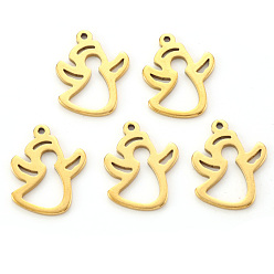 Real 18K Gold Plated PVD Vacuum Plating 201 Stainless Steel Pendants, Laser Cut, Angel, Real 18K Gold Plated, 17x13x1mm, Hole: 1mm