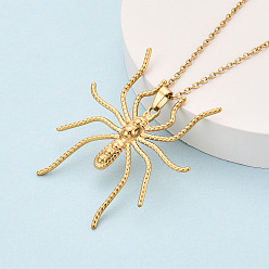 Настоящее золото 18K Хэллоуин 304 ожерелья с подвесками из нержавеющей стали, паук, ионное покрытие (ip), реальный 18 k позолоченный, 17.72~18.11 дюйм (45~46 см)
