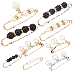 Gemischte Farbe 9 Stück 9 Stile Legierung Strass Sicherheitsbroschen, mit Kunststoffimitat Perle runde Perlen, Gemischte Farbe, 1 pc / style