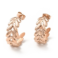 Розовое Золото Серьги-гвоздики в виде листьев, ионное покрытие (ip) 304 серьги-кольца из нержавеющей стали для женщин, розовое золото , 20.5x22x8 мм, штифты : 0.8 мм