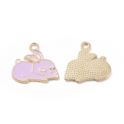 Lilac Alloy Enamel Pendants, Rabbit Charm, Light Gold, Lilac, 17.5x18.5x1mm, Hole: 2mm