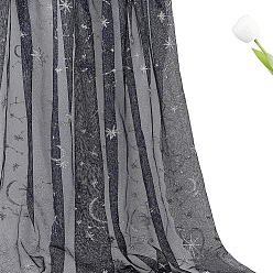 Silver 2 Yards Star & Moon Polyester Mesh Fabric, for Garment Accessories, Silver, 1500x0.1mm