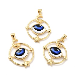 Средно-синий Непрозрачные подвески смолы, с фурнитурой из позолоченной латуни тона 18 k, кольцо с подвеской в виде глаза, без кадмия, без никеля и без свинца, светло-синий, 33x26x7 мм, отверстие : 3x4.3 мм