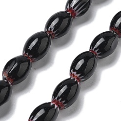 Черный Handmade millefiori lampwork beads strands, рис, чёрные, 11~12x7~8 мм, отверстие : 0.9 мм, около 31 шт / нитка, 13.98~14.37 дюйм (35.5~36.5 см)