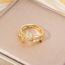 Круглые Регулируемые кольца для женщин с микропаве из латуни и кубическими цирконами, золотые, круглые, 21x10 мм, внутренний диаметр: 17 мм