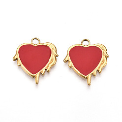Красный 304 подвески из нержавеющей стали, с эмалью, шарма сердца, ионное покрытие (ip), реальный 18 k позолоченный, красные, 21x19x2 мм, отверстие : 2.5 мм