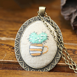 Папайя Оранжевый Набор для изготовления ожерелья с цветочным кулоном для вышивки своими руками, включая цепочки из сплава и подвесные кабошоны, игла, хлопковая нить, пластиковые пяльцы для вышивания, papayawhip, 460 мм