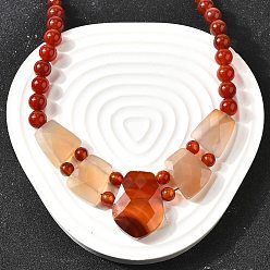 Red Agate Натуральный красный агат ограненный нагрудник градуированные бусины ожерелья для женщин, из нержавеющей стали застежками омаров, цвет нержавеющей стали, 19.09 дюйм (48.5 см)