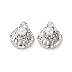 Платина Стойки подвески обшивки сплава, со стразами и искусственным жемчугом из АБС-пластика, оболочки прелести, платина, 15x13x6 мм, отверстие : 2 мм