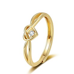 Золотой Регулируемое латунное кольцо-солитер с микропаве из кубического циркония, сердце, золотые, размер США 8 (18.1 мм)