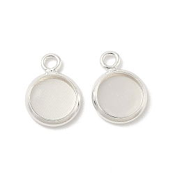 Посеребрённый Плоские круглые настройки кабошон латунь подвесные, стеллажное покрытие круглые пустые поддоны с окантовкой, долговечный, без свинца и без кадмия, 925 серебро покрытием, лоток : 6.5 мм, 11x8x1 мм, отверстие : 1.5 мм