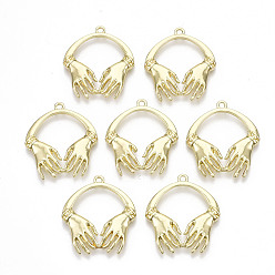 Light Gold Rack Plating Alloy Pendants, Cadmium Free & Lead Free, Two-Hand, Light Gold, 27x24.5x3mm, Hole: 1.6mm
