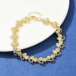 Настоящее золото 18K Латунные браслеты с микропаве из прозрачных кубических цирконий для женщин, сердце, стойки покрытие, долговечный, без свинца и без кадмия, реальный 18 k позолоченный, 7-1/2 дюйм (19 см)