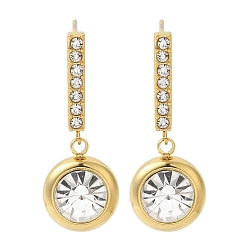 Золотой Женские серьги-гвоздики из нержавеющей стали с ионным покрытием (IP), инкрустацией стразами и прозрачным кубическим цирконием, плоско-круглые, золотые, 31x12 мм