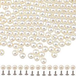 Белый 300Шпильки с заклепками из АБС-пластика с имитацией жемчуга, круглые, с железной фурнитурой, белые, 6 мм