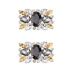 Light Gold 2украшения для обуви из сплава со стразами, съемные пряжки для обуви, с железной фурнитурой, прямоугольный цветок, золотой свет, 34x59x10.5 мм