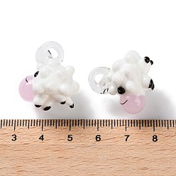 Pink Pendentifs au chalumeau faits à la main, moutons, rose, 23x20x23mm, Trou: 3.5x2.5mm