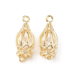 Light Gold Brass Hollow Lamp Connector Charms, with Clear Cubic Zirconia Bead Inside, Light Gold, 19.5x8mm, Hole: 1.2mm and 1.5mm